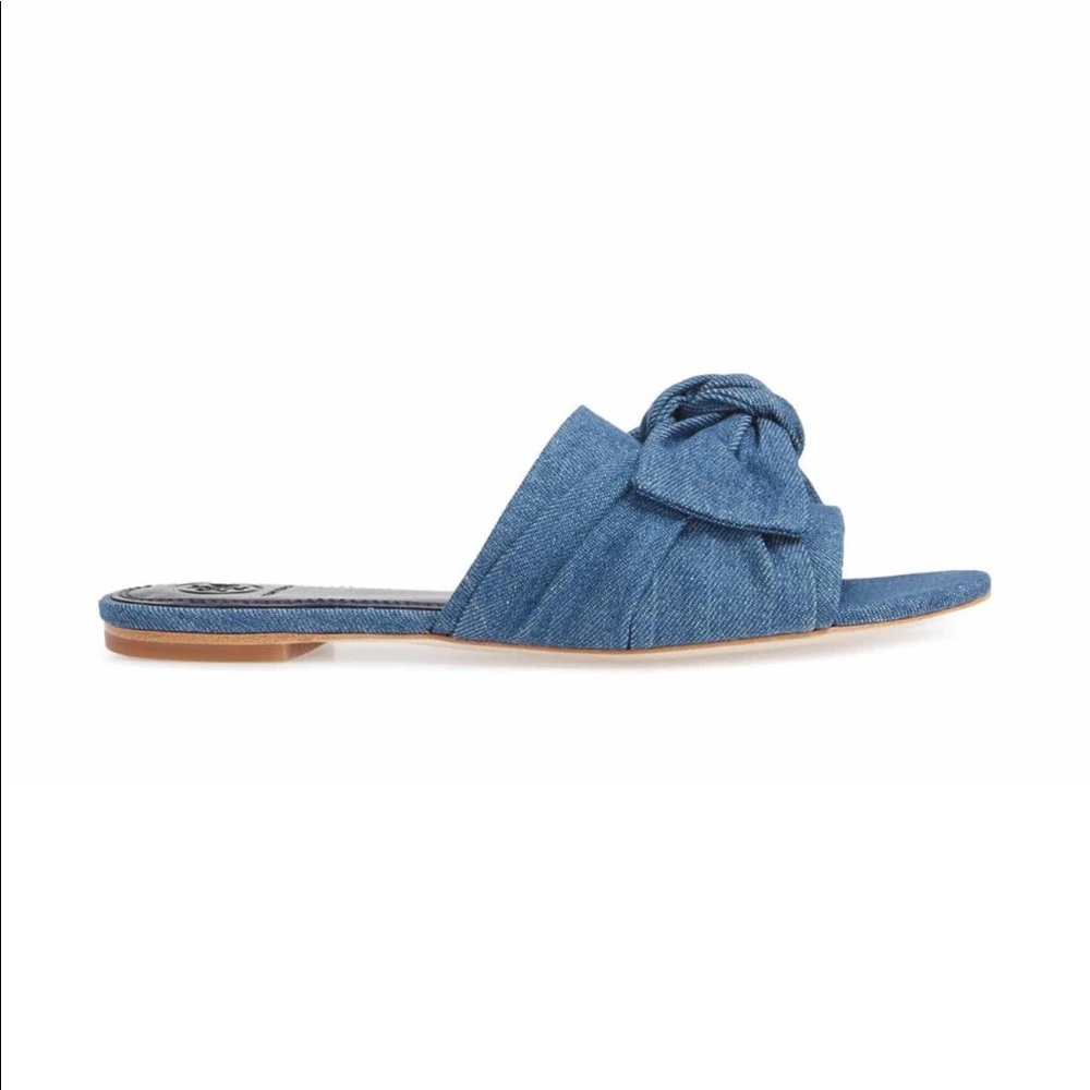 NIB TORY BURCH Annabelle Chambray Bow Slide Sandal - Picture 3 of 11